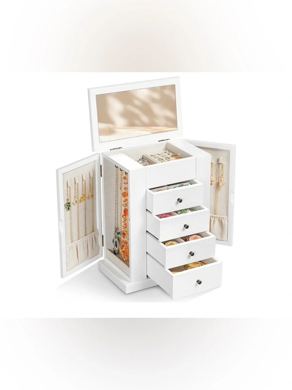 Emfogo Jewelry Box for Women, 5 Layer Large Wood Jewelry Boxes & Organizers,NEW